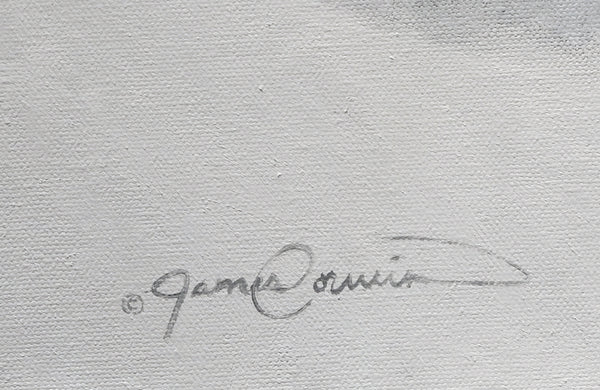 Limited Edition Giclee Canvas Print of an American Bison in winter snow, titled 'Reverence' by wildlife artist James Corwin. Yellowstone buffalo art. Artist signature on painting.