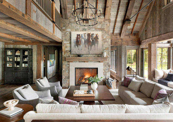 A western art print featuring a group of wild horses running galloping in a dusty field by wildlife artist James Corwin.