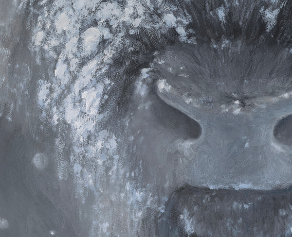 Big bison wildlife art by artist James Corwin as a limited edition canvas print featuring a buffalo with contemporary background and neutral colors.