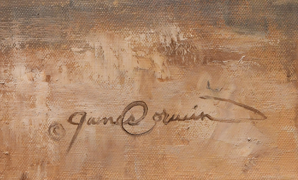 A western art print of Texas Longhorns cattle along the Chisholm trail from the Stockyards, against a dusty trail background. An oil painting by wildlife artist James Corwin.