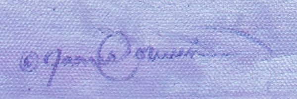 An oil painting of a red fox peacefully watching the snow fall with a pink purple background by wildlife artist James Corwin.