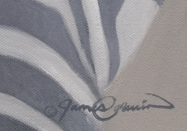 An oil painting of African zebras in a herd by wildlife artist James Corwin as a giclee canvas print.