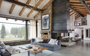 Limited Edition Giclee Canvas Print of an American Bison in winter snow, titled 'Reverence' by wildlife artist James Corwin. Yellowstone buffalo art. Painting hanging in Montana home, living room wall art.