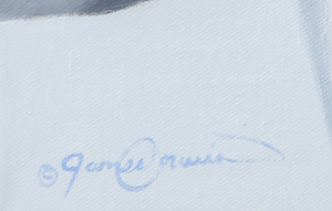 A canvas print featuring a horse and an eagle, with a blend of realistic and artistic brush stroke details. Oil painting by wildlife artist James Corwin.