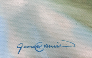 An oil painting of a costas hummingbird in desert indigo bush as a limited edition giclee canvas print by wildlife artist James Corwin.