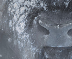 Big bison wildlife art by artist James Corwin as a limited edition canvas print featuring a buffalo with contemporary background and neutral colors.