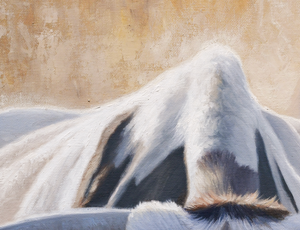 A western art print of Texas Longhorns cattle along the Chisholm trail from the Stockyards, against a dusty trail background. An oil painting by wildlife artist James Corwin.