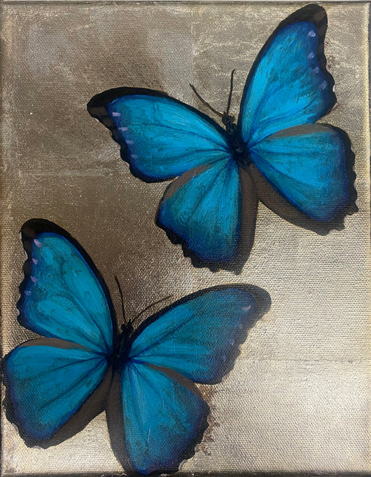 Blue Morphos - Oil on Canvas with Silver Foil
