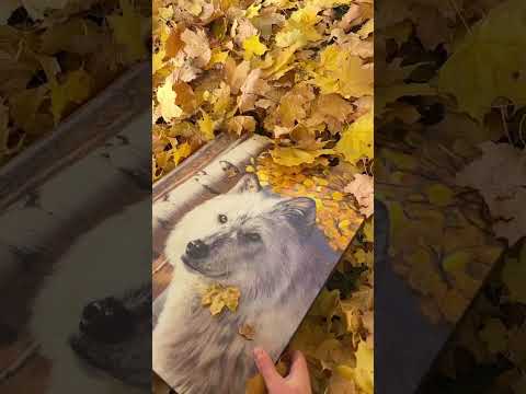 A canvas print depicting a white wolf under a cluster of golden aspen leaves by wildlife artist James Corwin.