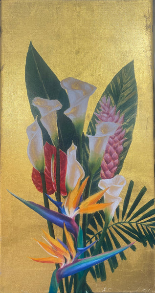Tropical Bouquet- Oil on Canvas with 14k Gold Foil