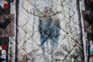 Western Moose Bed Quilt Set with 2 Pillow Shams