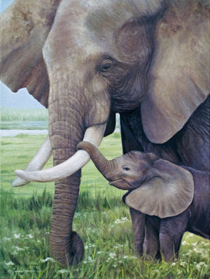 elephant and baby painting fine art african wildlife by james corwin artist