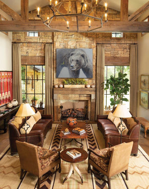 grizzly bear limited edition print wildlife art butterfly painting by james corwin fine art hanging in home wall decor.