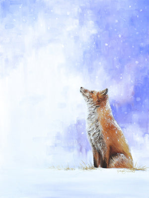 a red fox peacefully watches snow fall original oil painting by james corwin wildlife artist