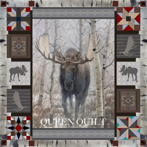 Western Moose Bed Quilt Set with 2 Pillow Shams