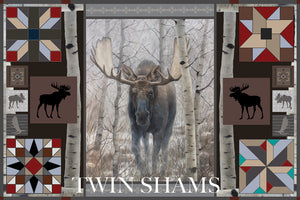 Western Moose Bed Quilt Set with 2 Pillow Shams