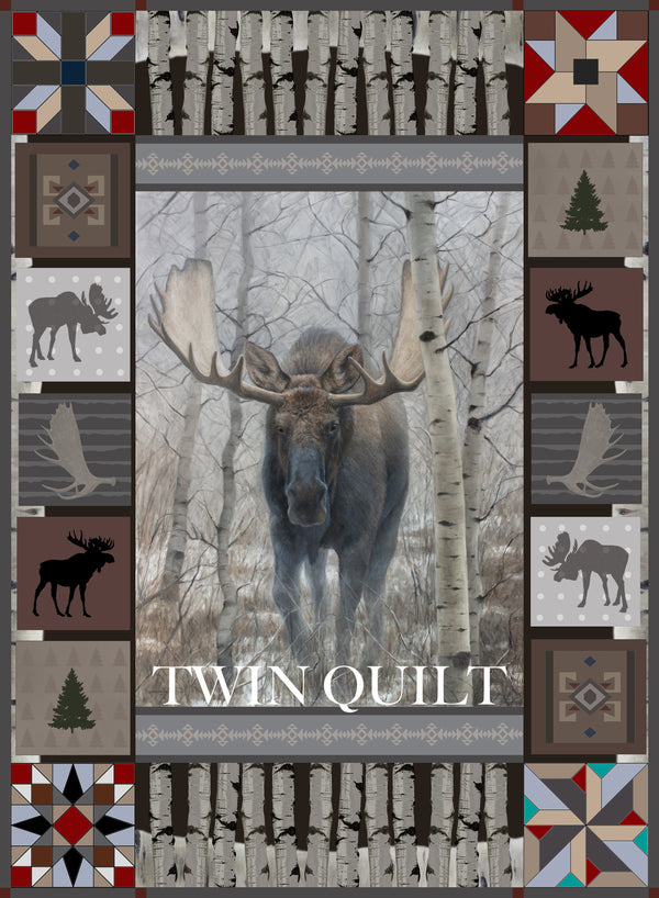 Western Moose Bed Quilt Set with 2 Pillow Shams