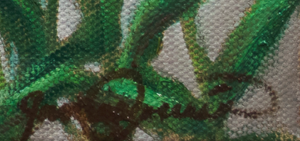 A canvas print featuring a mountain pika watching a bumblebee on a flower by wildlife artist James Corwin. Signature of artist.