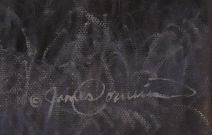 A bull elk bugles in Yellowstone geyser mist. An oil painting as a limited edition print by wildlife artist James Corwin.