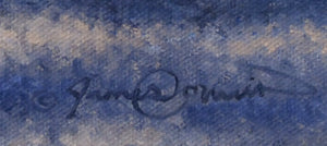 An oil painting of a california quail against a prickly pear cactus with yellow flowers in the desert. The sun is setting and the mountains are pink. A canvas print by wildlife artist James Corwin.