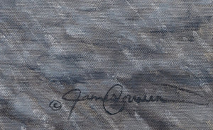 A limited edition giclee canvas print featuring a group of wolves in a snowy mountain landscape. The print is gallery-wrapped by wildlife artist James Corwin.