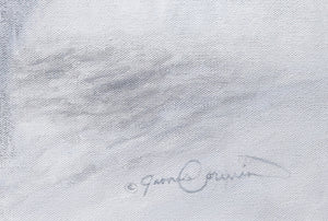 A giclee canvas print of three yellowstone bison in a misty winter setting from an oil painting by James Corwin wildlife artist. Signature of artist.