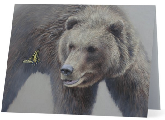 grizzly bear butterfly glacier national park western wildlife painting by james corwin fine art notecard