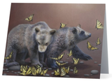 grizzly bear cubs butterfly glacier national park western wildlife painting by james corwin fine art notecard