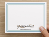 exterior of notecard with company logo and website url