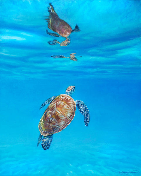 sea turtle ocean underwater painting by james corwin fine art wildlife artist