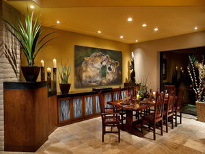 african mother lion grooms her cub art painting limited edition print hanging in dining room