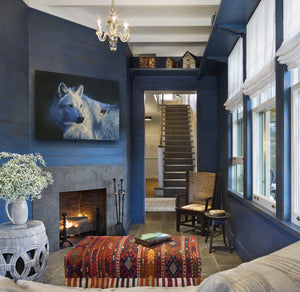 white wolf butterfly oil painting limited edition giclee print on canvas in house wildlife art by james corwin fine artist